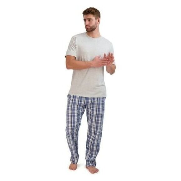 Hanes Men M Short Sleeve Knit Sleep Top with Stretch Woven‎ Pajama Pants - Picture 1 of 1